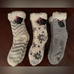 Lot of 3 NEW Cuddl Duds Sherpa Lined Lounge Socks Sz 4 - 10